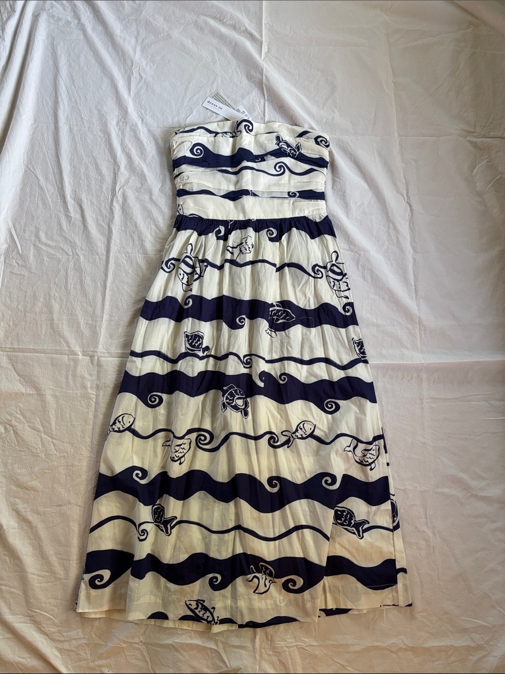 Tuckernuck Strapless Navy and White Wave-Print Sundress